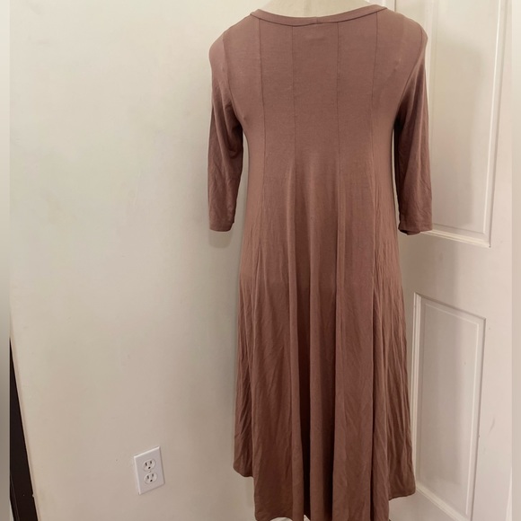 MOA Collection Plus Size 3/4 Sleeves A-Line Swing Trapeze Midi Dress Taupe Mocha - Picture 10 of 13